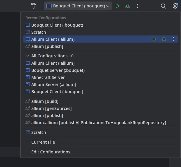 A screenshot of IntelliJ IDEA's Run Configuration Dropdown